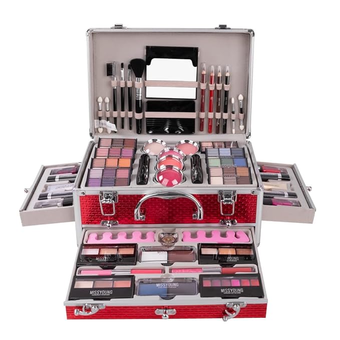 Make-up Box Set Multi-purpose Cosmetic Storage Beauty Case Professional Contain Eyeshadow Concealer Lip gloss Blusher Compact Powder Eyebrow and Makeup Pencil Brush #3-Velvo Beauty