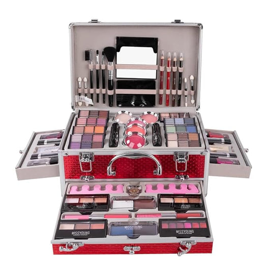 Make-up Box Set Multi-purpose Cosmetic Storage Beauty Case Professional Contain Eyeshadow Concealer Lip gloss Blusher Compact Powder Eyebrow and Makeup Pencil Brush #3-Velvo Beauty