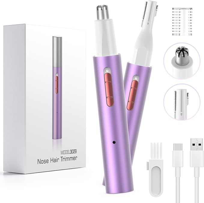 AHHFEI Rechargeable 5 in 1 Ear and Nose Hair Trimmer for Women, 2025 Professional Painless Eyebrow & Facial Hair Trimmer with Powerful Motor and Dual-Edge Blades Easy Cleansing-Velvo Beauty
