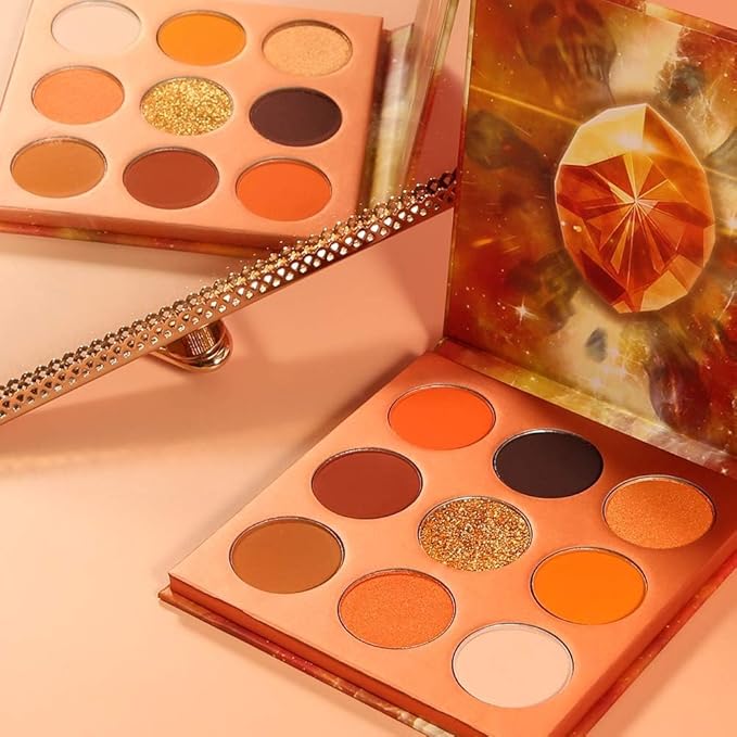 docolor Eyeshadow Palette 9Colors Orange Eyeshadow Gemstone Shadow Palettes Highly Pigmented Mattes Shimmers Smokey Glitter Cream Colorful Powder Blendable Long Lasting Waterproof Makeup Palette-Velvo Beauty