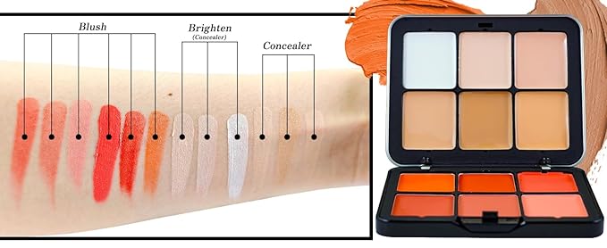 Cream Concealer Palette/Blush Palette Kit, 2 In One Blendable Blush Concealer Contour Set with 11 Pcs Complete Makeup Brush and Storage Bag, High Impact Buildable Color, Vegan & Cruelty Free-Velvo Beauty