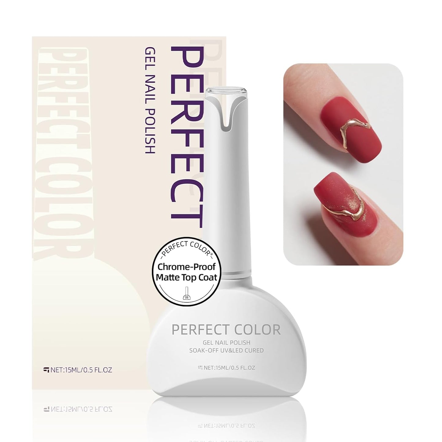 PERFECT COLOR Chrome-Proof Matte Top Coat, UV/LED Cured Gel Nail Polish, Anti-Stick Long-Lasting Formula, 0.5 Fl Oz-Velvo Beauty