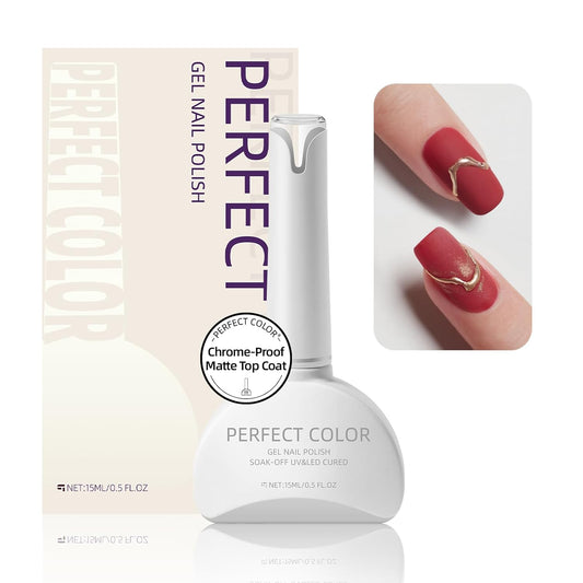 PERFECT COLOR Chrome-Proof Matte Top Coat, UV/LED Cured Gel Nail Polish, Anti-Stick Long-Lasting Formula, 0.5 Fl Oz-Velvo Beauty