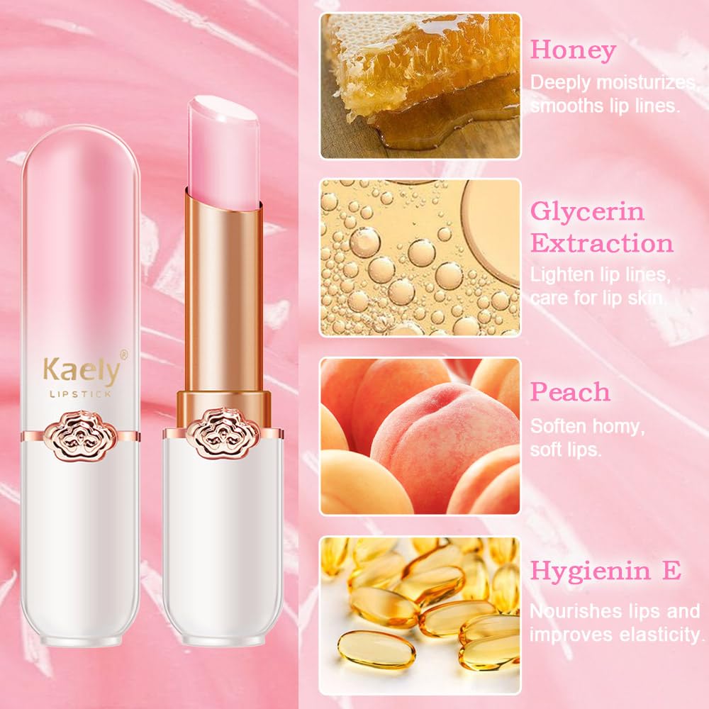 Kaely 2Pcs Peach Hydrating Lipstick Tinted Lip Balm, Color Changing PH Lipstick Makeup, Korean Magic Lip Stain Long Lasting Waterproof, labiales magicos 24 horas originales-Velvo Beauty