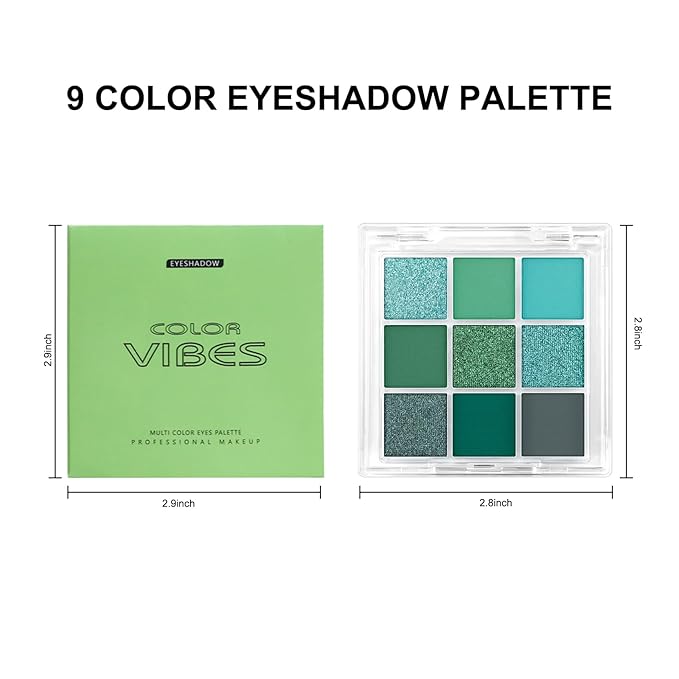 Erinde Matte Shimmer Light Deep Green Eye Shadow Palette Makeup Eyeshadow, Long Lasting Waterproof Cruelty-Free, 9 Blendable Shades Smooth Finishes Powder with Gorgeous Pearls for Girls-Velvo Beauty