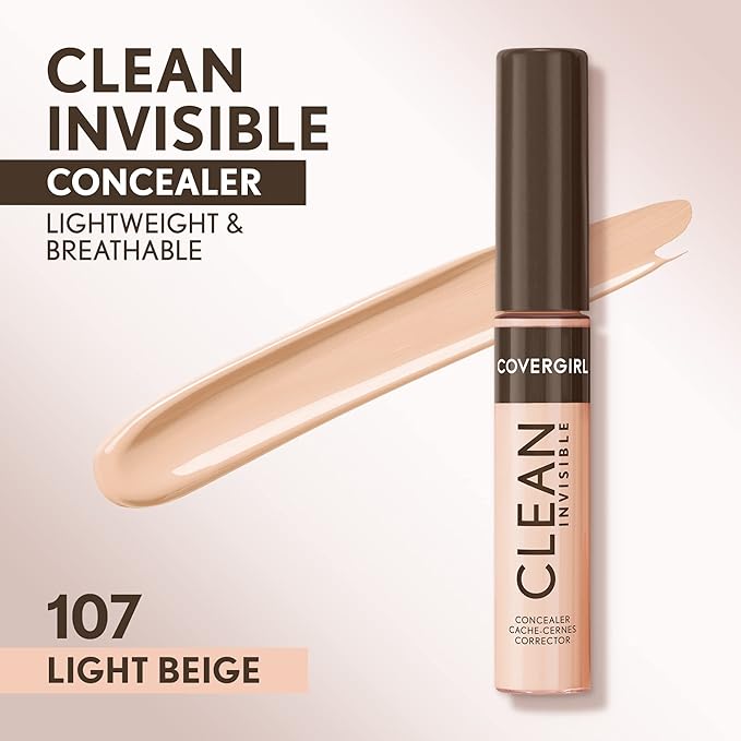 Covergirl Clean Invisible Concealer, Lightweight, Hydrating, Vegan Formula, Light Beige 107, 0.23oz-Velvo Beauty