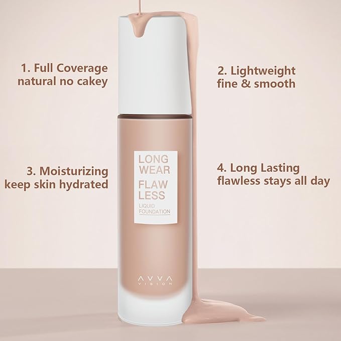 Liquid Foundation Makeup Natural True Skin Tone Full Coverage Concealer Flawless Complexion Blendable Longwear, 102, 1 fl. oz.-Velvo Beauty