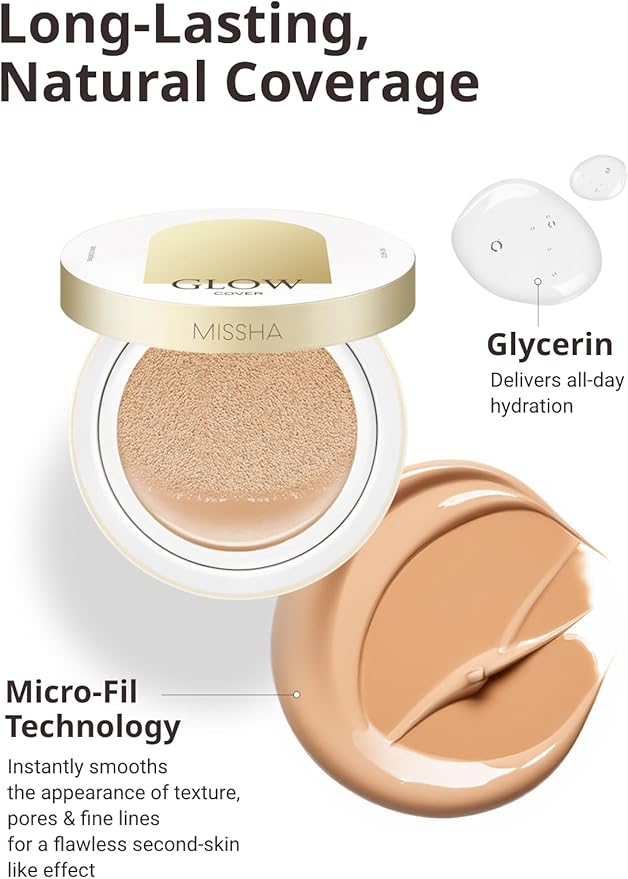 MISSHA Glow Cushion No.25 Warm Beige for Natural Skin Radiant & Moisturizing Skin with Buildable Coverage-Velvo Beauty