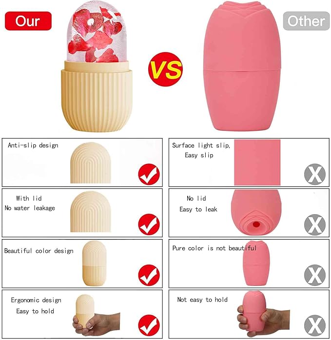 XHJRI Ice Face Roller Massager,Ice Cube Roller for Face, Eyes and Neck Naturally Conditioning and Skin Care,De-Puff Eye Bags,Reduce Migraine Pain,Reusable Massage Silicone Ice Mold (Beige)-Velvo Beauty