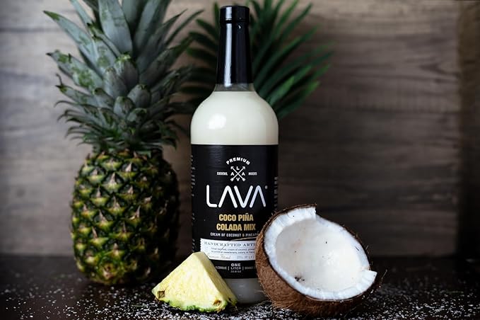 (3 Pack) LAVA Premium Coco Pina Colada Made with Cream of Coconut and Real Pineapple, No Artificial Sweeteners or Flavors, 1-Liter (33.8oz) Glass Bottle.-Velvo Beauty