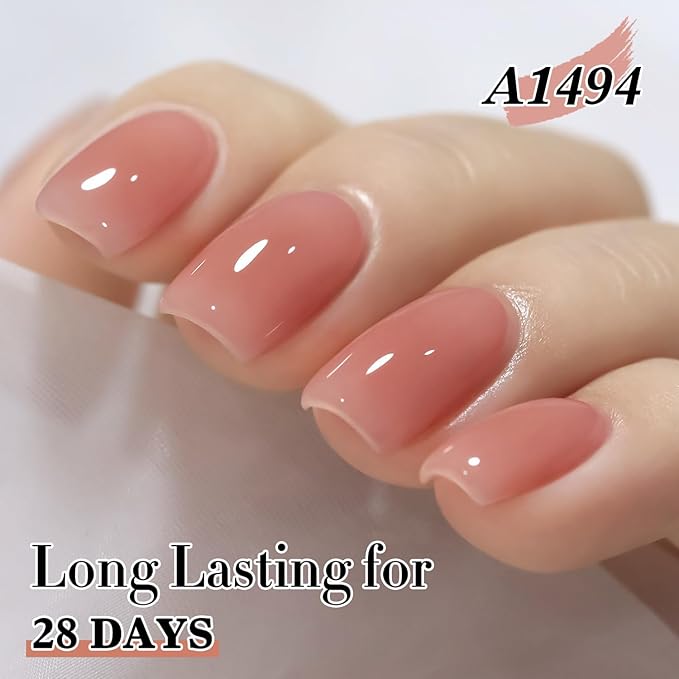 Double Rhythm 0.50 OZ Translucent Gel Polish Same Color Same Bottle Sheer Pastel Neutral Natural Milky 15 ML Jelly UV Nail Art DIY at Home (Light Pink-A1494)-Velvo Beauty