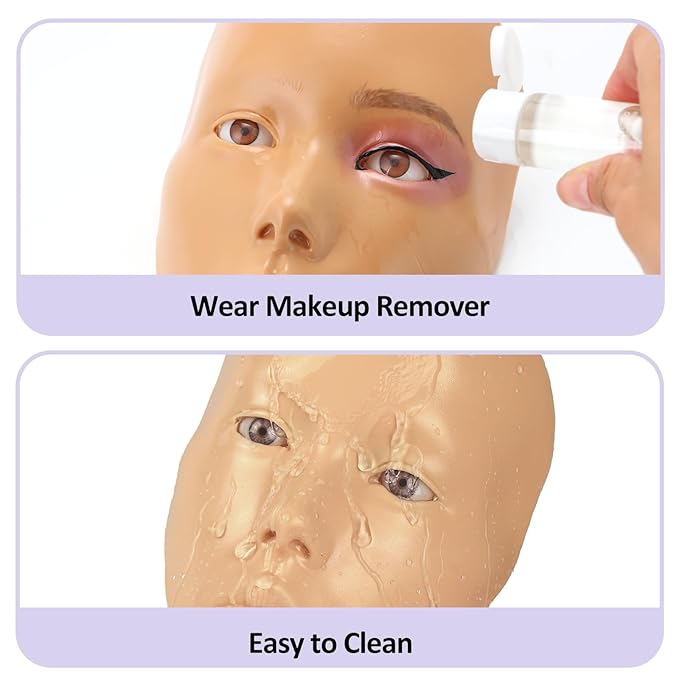 Makeup Practice Face, 2024 Upgrade 5D Makeup Mannequin Face Reusable Silicone Makeup Practice Face Board with Bracket, Come with Makeup remover & Concealer 3 Color & Makeup Bag Brown-Velvo Beauty