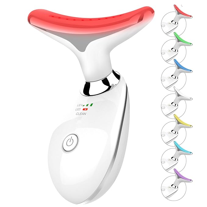 7 Color Face and Neck Massager Light Therapy, Red Light Based Facial Massager for Skin Care, Firming, Smoothing (White)-Velvo Beauty