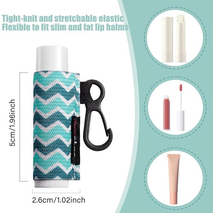 5pcs Lip Balm Holder Keychain Lipstick Sleeves Lip Gloss Holder Keychain Chapstick Elastic Sleeves for Men Women(Strip/Wave/Argyle)-Velvo Beauty