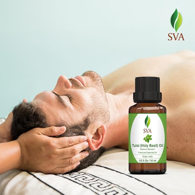 SVA Holy Tulsi Essential Oil – 1/3 Fl Oz – 100% Natural Tulsi Oil - for Diffuser, Hair Care, Face, Skin Care, Aromatherapy, Scalp and Body Massage, Soap and Candle Making-Velvo Beauty