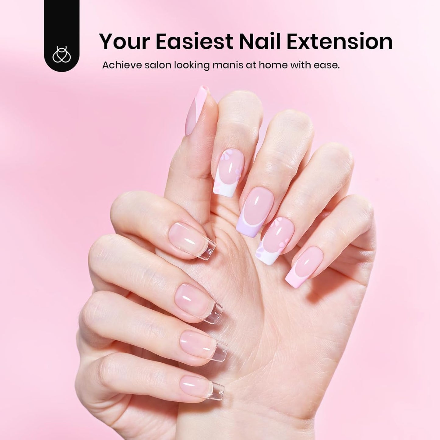 Beetles Gel Nail Kit Short Square with Nail Dehydrator and Primer, 576Pcs Half Matte Etch-X Gel Nail Tips Solid Nail Glue Mini Nail Lamp Acrylic Nail Tips Easy DIY Nail Extension Set Gift for Women-Velvo Beauty