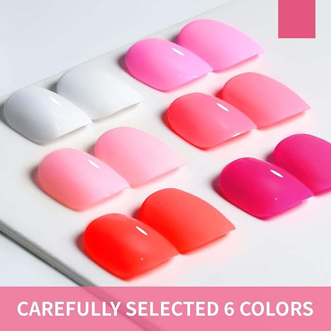 JODSONE 10ml 6 Colors Red Rose Pink Gel Nail Polish Set All Seasons Soak off U V Lamp Gel Manicure Set for Nail Art Long Lasting Valentine's Day Gifts for Her-Velvo Beauty
