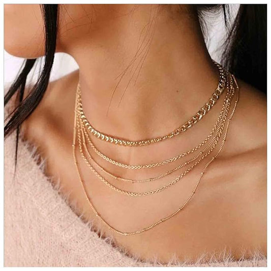 Punk Layered Curb Chain Necklace Gold Satellite Chain Necklace Vintage Stacking Necklace Personalized Necklace Jewelry for Women and Girls-Velvo Beauty