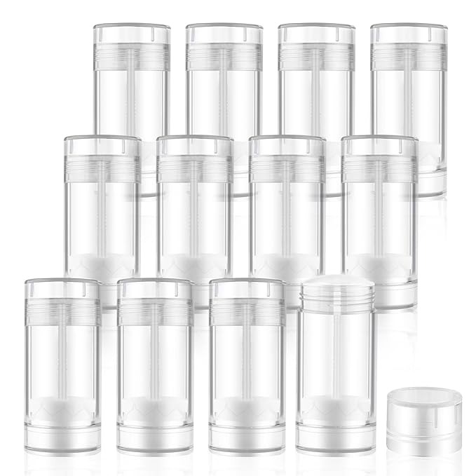 12 Pieces 15g Clear Plastic Deodorant Containers,Empty 1/2 oz Travel Lip Balm Tubes,Refillable Twist-UP Solid Perfume Tubes,Lipstick Tubes for DIY-Velvo Beauty