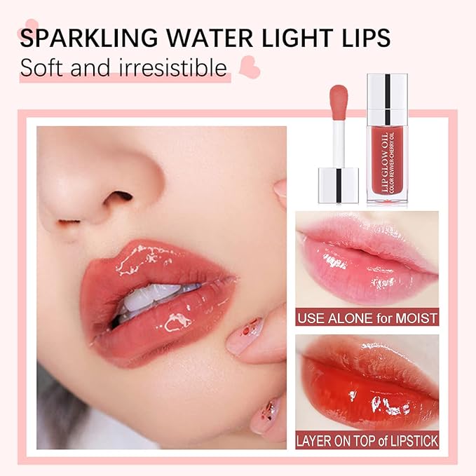 Hydrating Lip Glow Oil, Plumping Watery Lip Gloss, Refreshing Moisturizing Lip Oil Tinted Lip Balm, Lasting Nourishing Revitalizing Lip Tint Lip Care (07# Raspberry Red)-Velvo Beauty