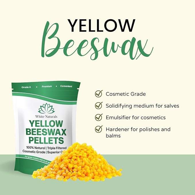 Yellow Beeswax Pellets 5lb, 100% Pure, Natural, Cosmetic Grade, Organic, Bees Wax Pastilles, Triple Filtered, Great For Candle Making, Soaps, Food Wraps, DIY Lip Balms, Sunscreen By White Naturals-Velvo Beauty