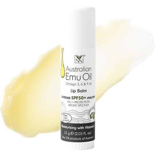 Emu Oil Moisturizing Lip Balm - Hydrating Lip Balm with Extreme SPF50+ Sun Protection - 4-Hour Water Resistant, Fortified with Vitamin E, Amino Acids & Omega 3, 6 & 9 - Y-Not Natural, 15g Stick-Velvo Beauty