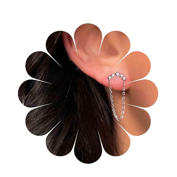 Boho Rhinestone Circle Studs Earrings Silver Cz Hoop Drop Earrings Circle Tassel Dangle Earrings Drop Chain Earrings Jewelry for Women and Girls Gifts-Velvo Beauty