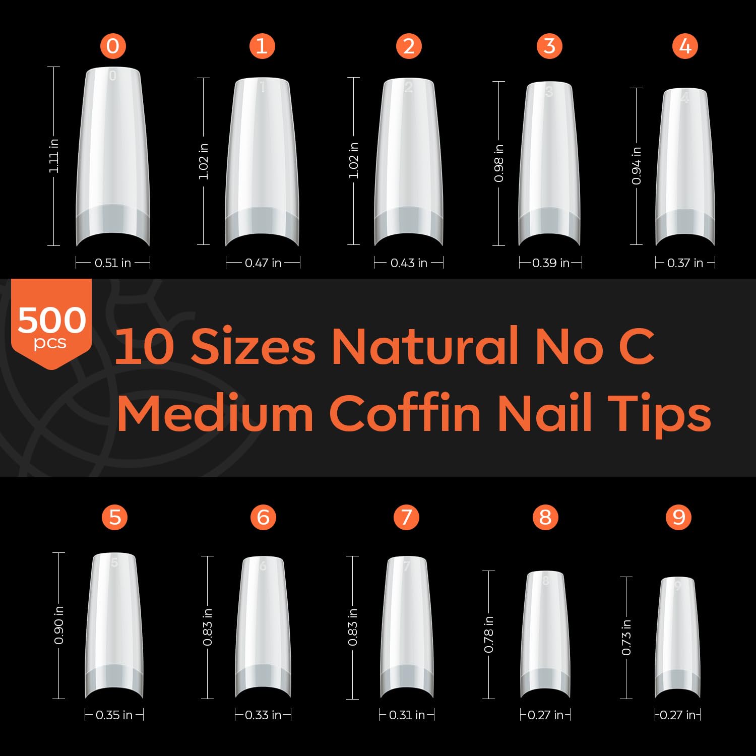 modelones French Nail Tips, 500 Pcs Natural Medium Square Half Cover Nail Tips Gel Milky White Soft Fake Extensions Acrylic 10 Sizes with Box-Velvo Beauty