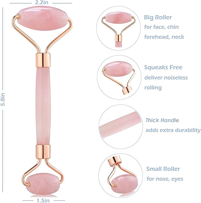 Jade Roller for Face - Rose Quartz Face Roller Skin Care - Stone Facial Roller, Face Massager for Women, Relieve Stress, Remove Wrinkles Eye Puffiness-Velvo Beauty
