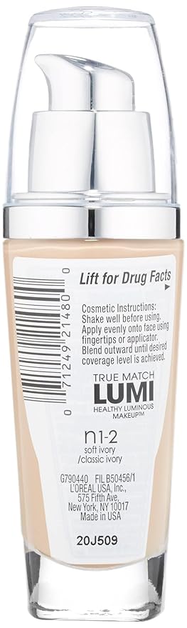 L'Oreal Paris True Match Lumi Healthy Luminous Makeup, N1-2 Soft Ivory Classic Ivory , 1 fl; oz.-Velvo Beauty