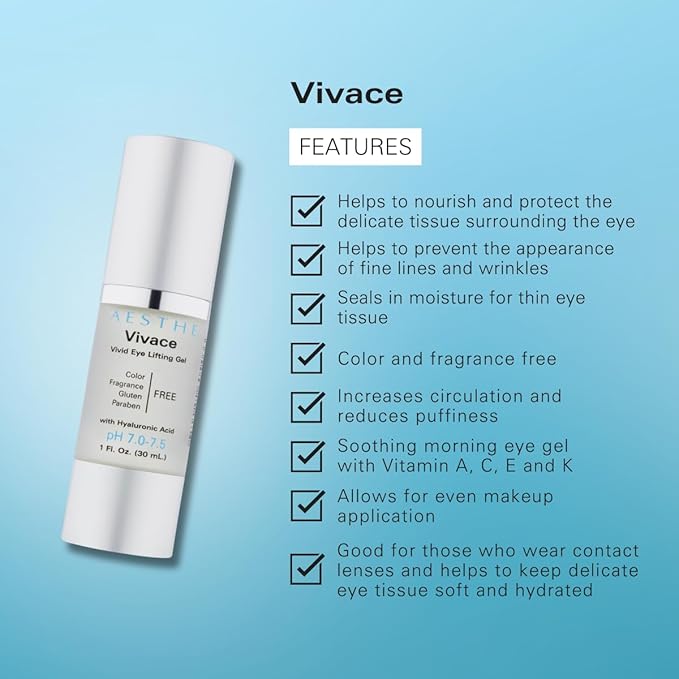 Vivace Eye Lifting Gel - Revitalize & Firm - Natural Botanical Ingredients - Morning Skincare - Cucumber Extract, Sea Kelp, Hyaluronic Acid & More - Suitable for All Skin Types- 1 fl oz-Velvo Beauty