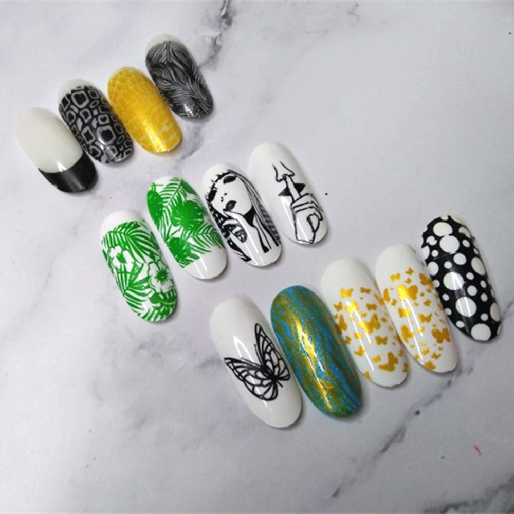 2Pcs Snakeskin Pattern Nail Stamping Template Cute Facial Expression Feather Nail Design Stamping Plate Skull Leopard Nail Art Image Plate 14.5×9.5cm Stainless Steel Nail Stencil Tools-Velvo Beauty