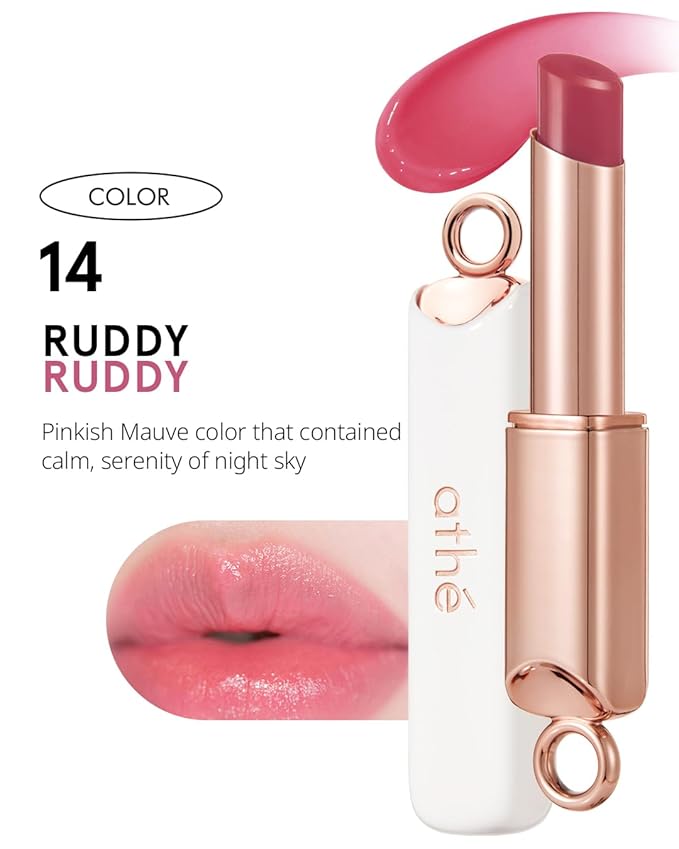 ATHÉ Authentic Lip Balm 14 RUDY, Korean Vegan Color Lip Blam, Long Lasting Buildable Glow Lip Balm without Stickiness, Cruelty-Free, Clean-Beauty, 0.11oz.-Velvo Beauty