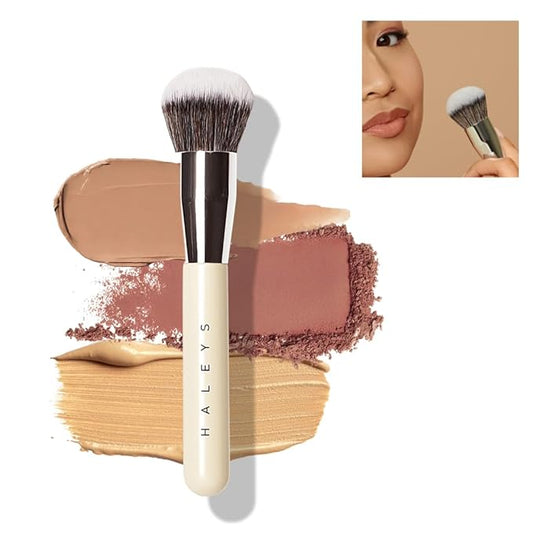 HALEYS Kabuki Makeup Brush VEGAN+CRUELTY-FREE, Sustainable Wood, Vegan Bristles for Airbrushed Finish, For Creams, Liquids, Powder, Streak-free, Perfect Blending, Buffs, Blurs, Smooths with Control-Velvo Beauty