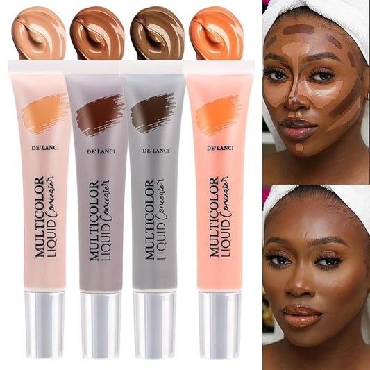 Liquid Concealer Makeup 4Pcs,Corrector Foundation for Black Women Oily Dry Skin, Foundation Concealer in One Primer Face Makeup Full Coverage, Advanced Pore Minimizer, Lightweight All-Day Hold,0.67 oz-Velvo Beauty