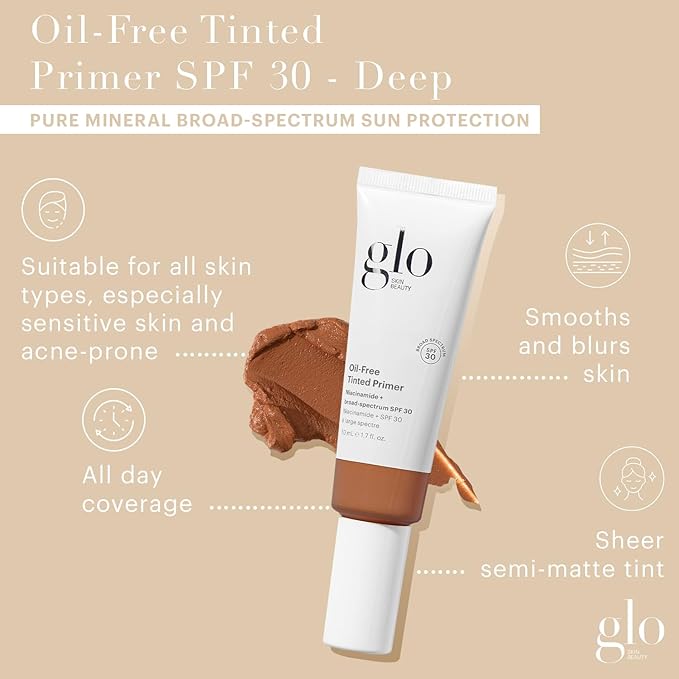 Glo Skin Beauty Oil-Free Tinted Primer SPF 30, (Deep) 1.7 oz - Mineral Makeup for Face, 4-in-1 Foundation Primer, Sheer Coverage, Skincare & Sunscreen With Broad Spectrum UVA/UVB Protection-Velvo Beauty