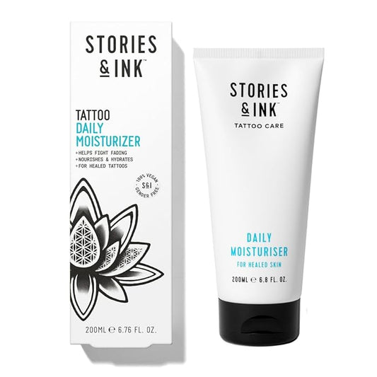 Stories & Ink Tattoo Care | DAILY MOISTURIZER for healed skin - with Advanced UV Ink Protection to Prevent Tattoo Fading, Protects & Hydrates Healed Tattoos, 200 mL / 6.8 Fl Oz-Velvo Beauty