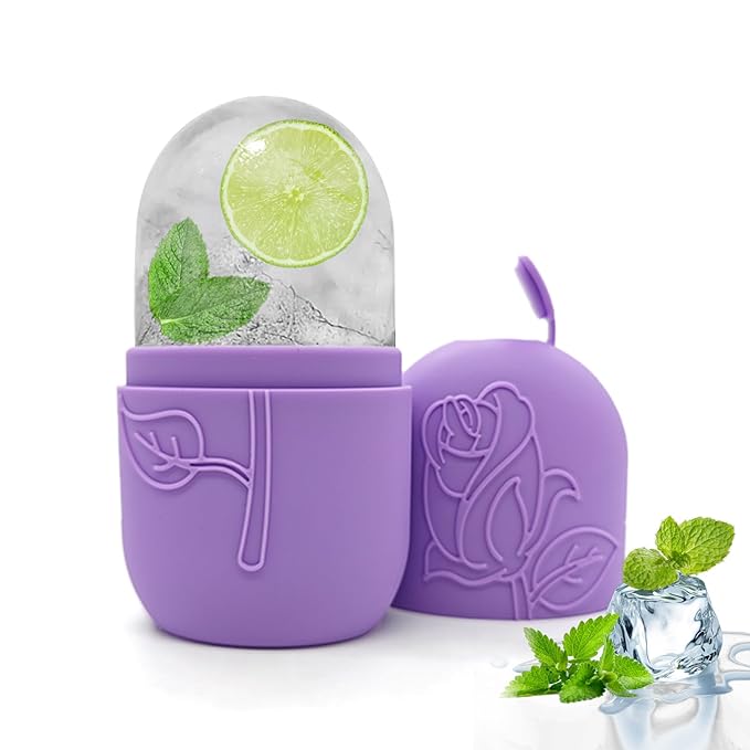 Ice Face Roller Massager for Face, Reusable Silicone Ice Cube Mold, Facial Beauty Ice Roller, Reduce Puffiness and Dark Circles, Minimize Pores & Improve Skin Texture (Purple)-Velvo Beauty