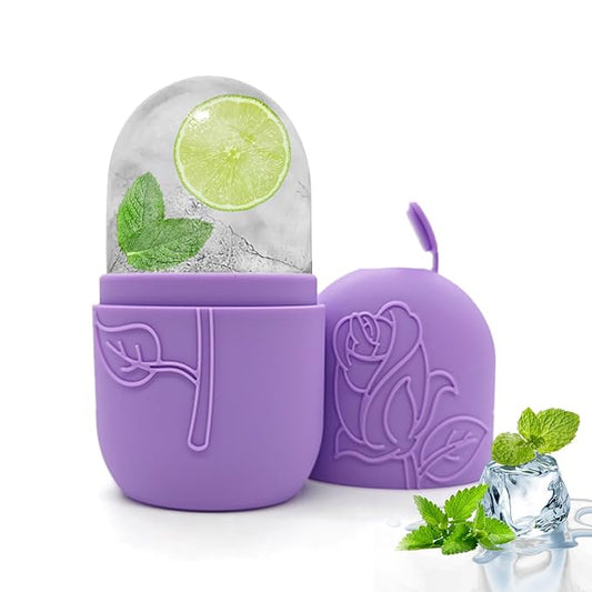 Ice Face Roller Massager for Face, Reusable Silicone Ice Cube Mold, Facial Beauty Ice Roller, Reduce Puffiness and Dark Circles, Minimize Pores & Improve Skin Texture (Purple)-Velvo Beauty
