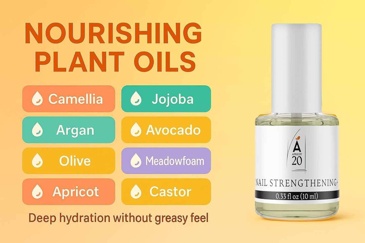 Nail Strengthening Oil Plus, Growth and Repair Treatment for Weak Nails, Nourishing 25 Essential & Carrier Oils Formula - 0.33 fl oz-Velvo Beauty