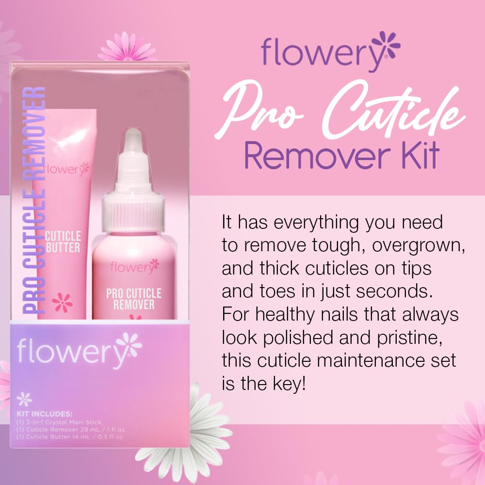 Flowery Pro Cuticle Kit, with Cuticle Butter and Pro Cuticle Remover, 2-piece Set, 1-pack-Velvo Beauty