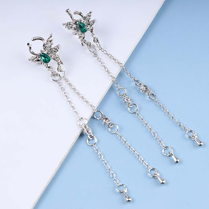 Vintage Emerald Butterfly Earrings Silver Chain Tassel Drop Earrings Butterfly Emerald Stud Earings Long Cz Chain Earrings Jewelry for Women and Girls-Velvo Beauty