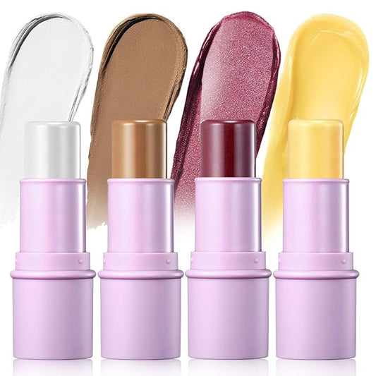 4Pcs Cream Blush Contour Highlighter Bronzer Moisturizer Stick Makeup Set #T Blush Glow3-Velvo Beauty