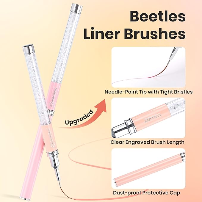 Beetles Gel Polish Nail Art Liner Brushes 5Pcs Painting Art Design Pen Set Diamond Application Rhinestone Handle Drawing Nail Art Brushes Tools Sizes 5/6/11/20/25mm Nail Art Design Gift for Women-Velvo Beauty