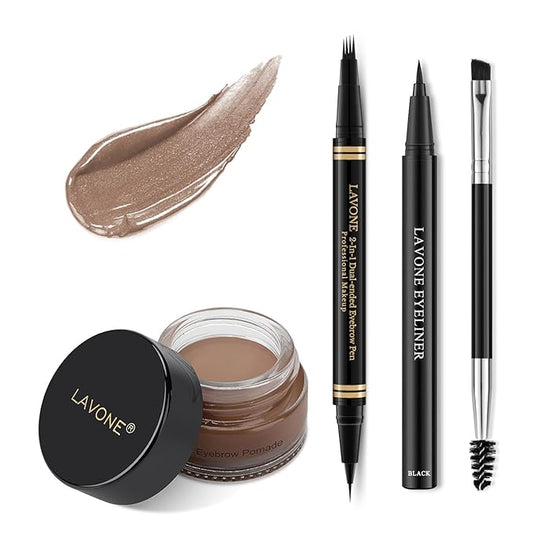 Eyebrow Pen Makeup Kit, with 4 Tip Waterproof Microblading Eyebrow Pencil, Eyeliner, Eyebrow Pomade and Dual-ended Eyebrow Brush, Brow Pencil Eyebrow Kit for Natural Looking - Ash Brown-Velvo Beauty