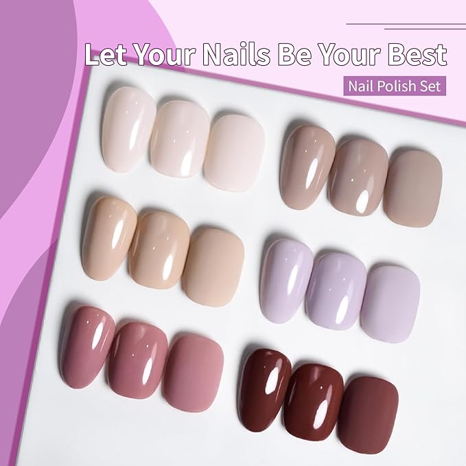 10ml Nude Pink Nail Polish Set 6 Colors Brown Red Purple All Seasons Neutral Color Quick Dry Nail Polish Set for Women Salon DIY Nail Art-Velvo Beauty