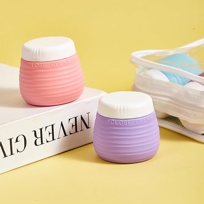 Travel Containers for Toiletries, 1.7oz Travel Size Premium Silicone Cosmetic Cream Jars, TSA Approved Leak-Proof Refillable Accessories W/Toiletry Bag for Cosmetic Face Body Cream(Vibrant)-Velvo Beauty