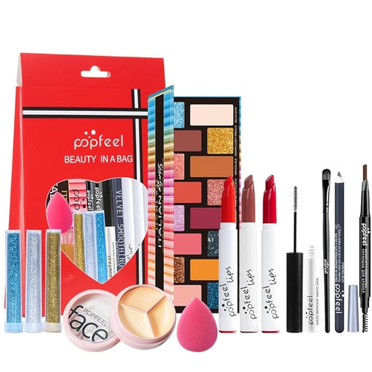 All in One Eyeshadow Palette Makeup Set, Makeup Kit with Rich Color Matte Matalic Shimmer Shadow, Mascara, Concealer Lipstick,Travel Makeup Bundle Holiday Surprising Makeup Box for Women Girl-Velvo Beauty