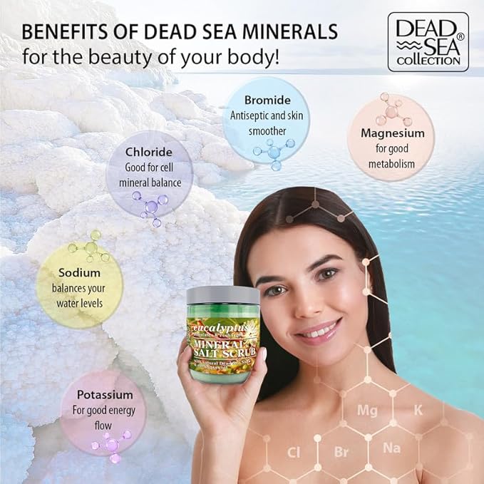 Dead Sea Collection Eucalyptus Salt Scrub – Exfoliating Body Scrub for Women – Moisturizing and Nourishing Skin – with Pure Oils and Dead Sea Minerals (23.28 Oz)-Velvo Beauty
