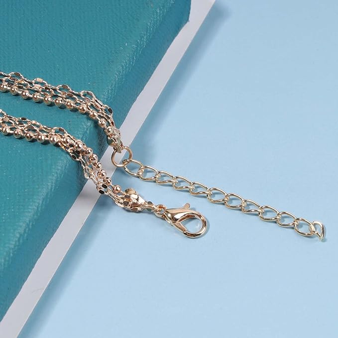 Boho Layered Necklace Choker Gold Lace Chain Necklace Shimmer Shinny Necklace Vintage Multilayer Beaded Necklace Jewelry for Women and Girls-Velvo Beauty